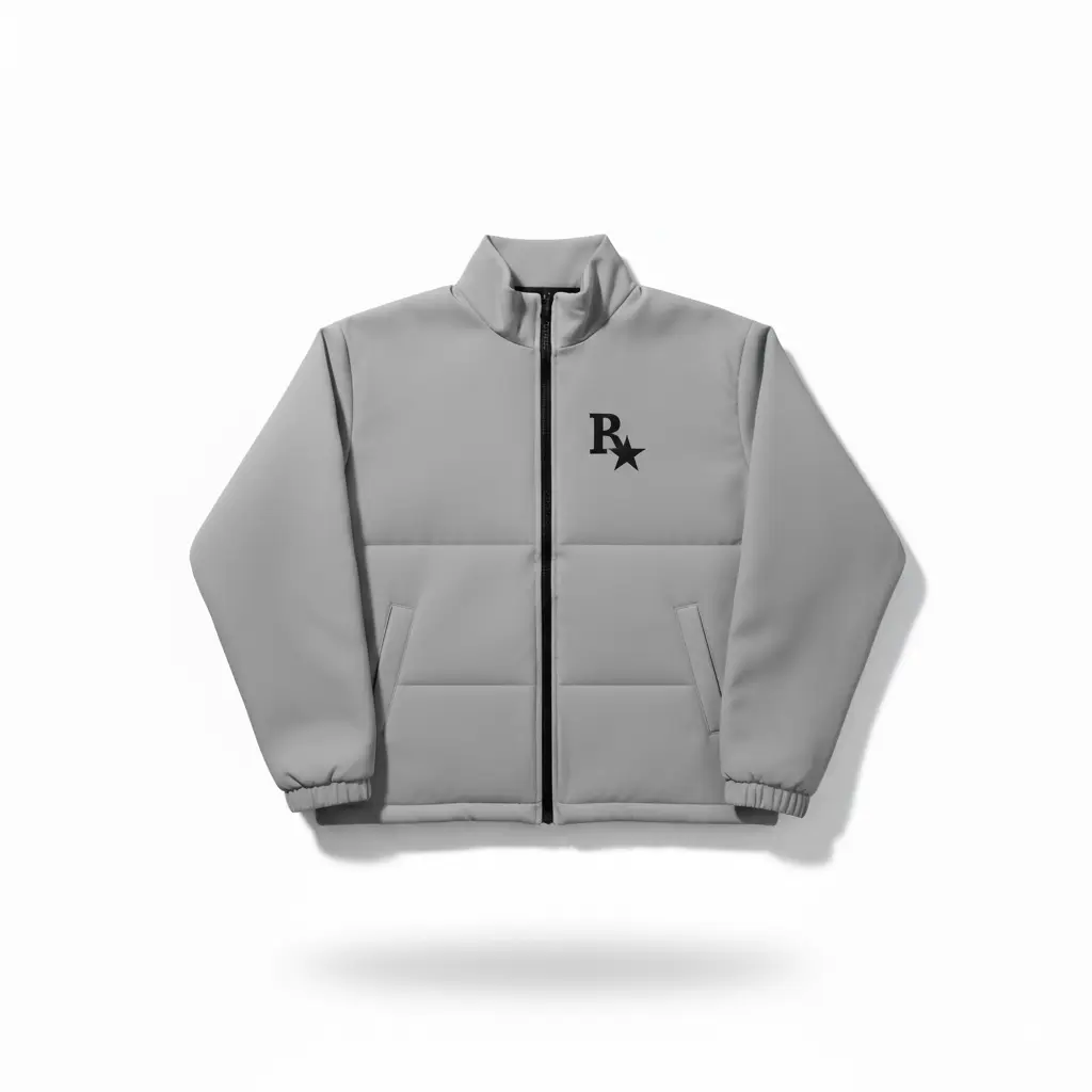 🎮 Level Up Your Style: Gray "R Star" Puffer Jacket 🎮