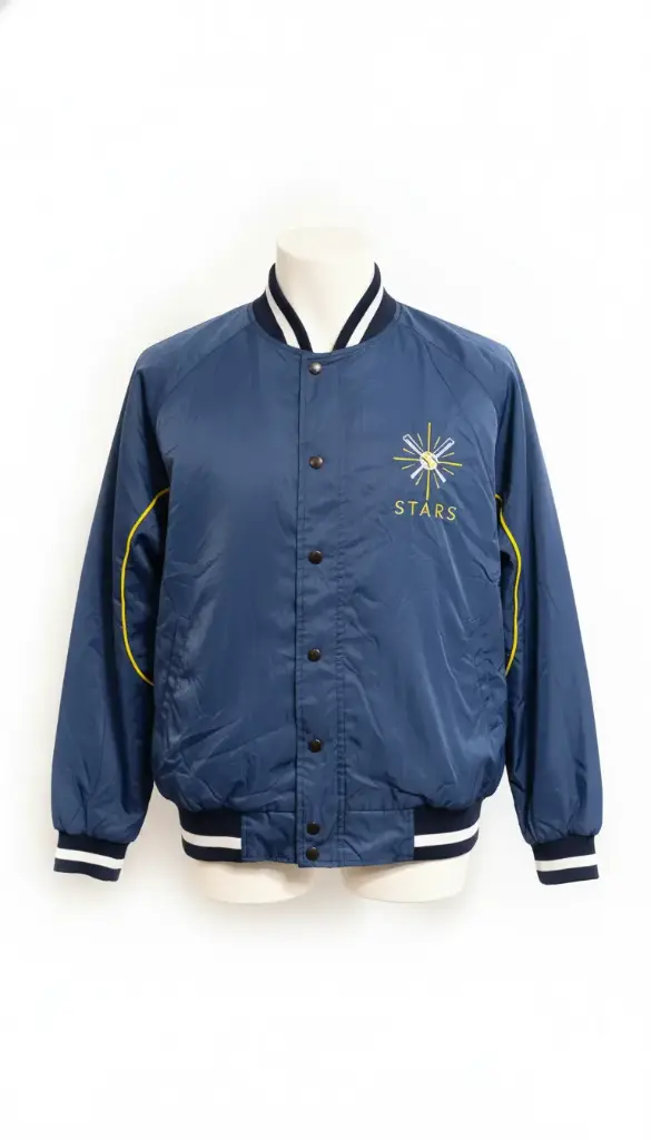 Vintage Vibes: Navy Blue "STARS" Raglan Varsity Jacket
