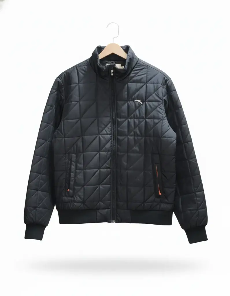 Geometric Precision: Black Diamond Quilted Bomber Jacket
