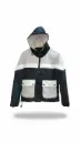 Retro Blockbuster: Hooded Black, White & Grey Puffer Jacket