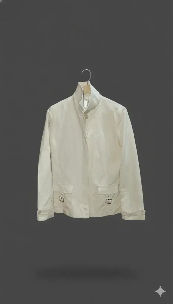 🕊️ Luxe Utility: Cream Textured Moto Jacket with Buckle Details 🕊️