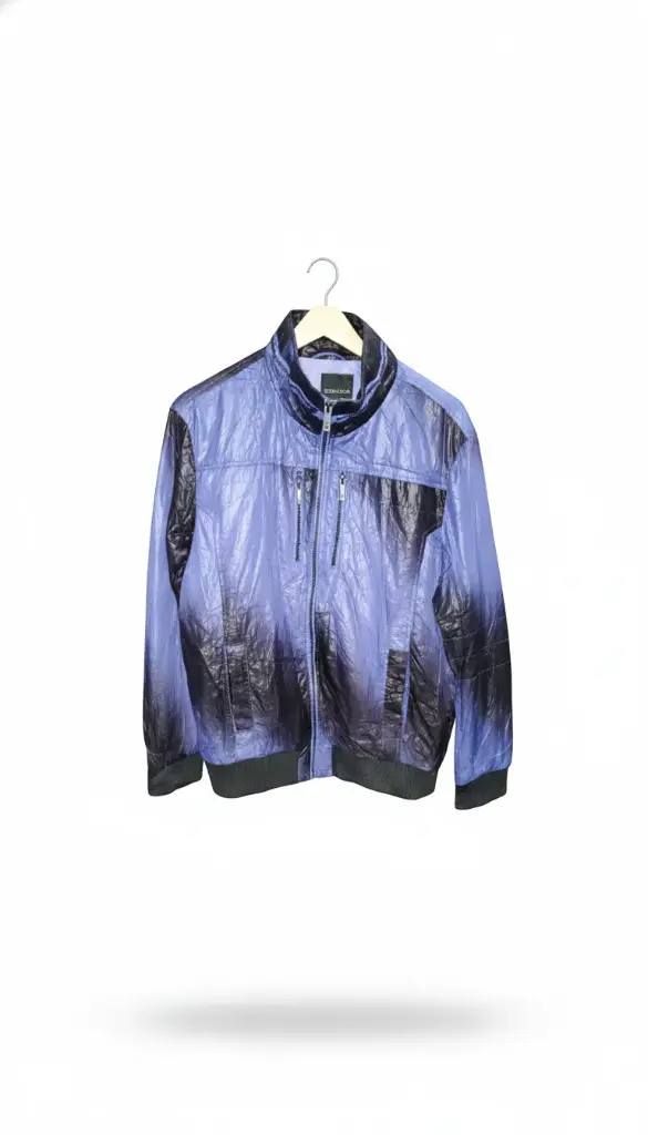Electric Dreams: Glossy Purple-Black Gradient Bomber Jacket