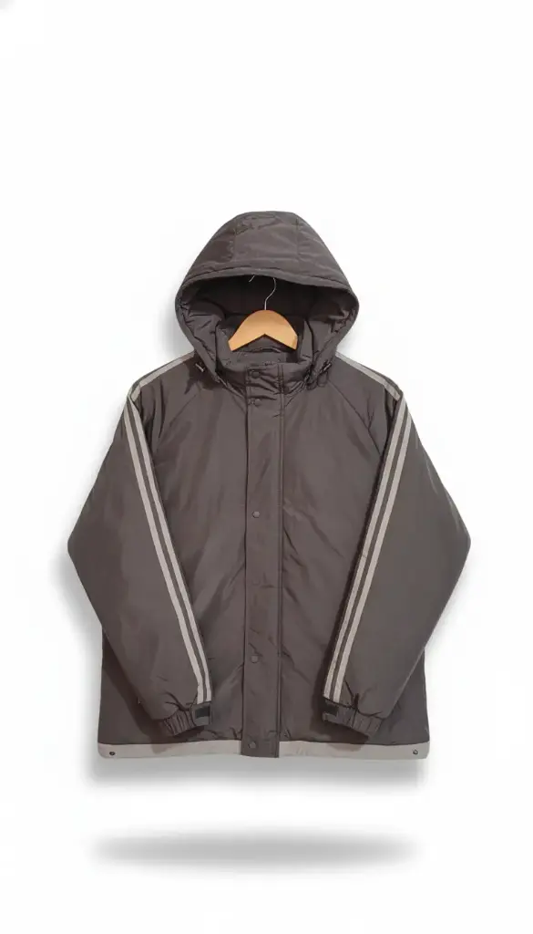 🏔️ Retro Tech: Charcoal Gray Striped Hooded Parka 🏔️