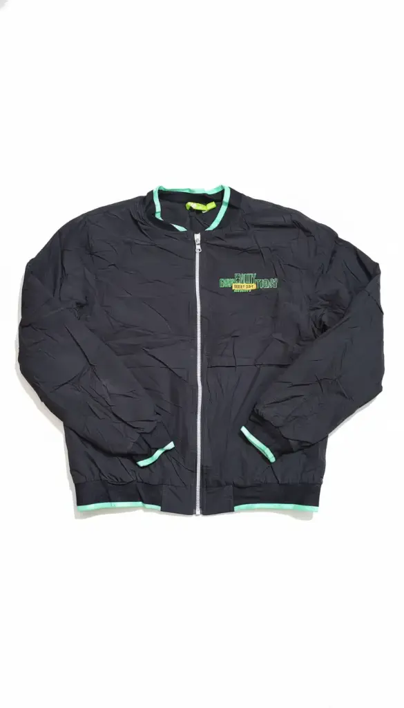 Neon Energy: Black Bomber Jacket with Lime Green Accents