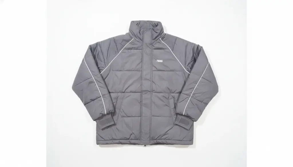 Velocity Gray: Puffer Jacket with White Racing Piping