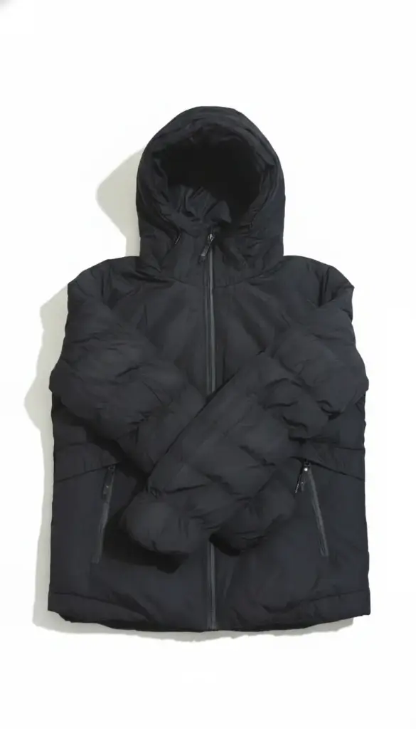 Core Warmth: Essential Black Hooded Puffer Jacket