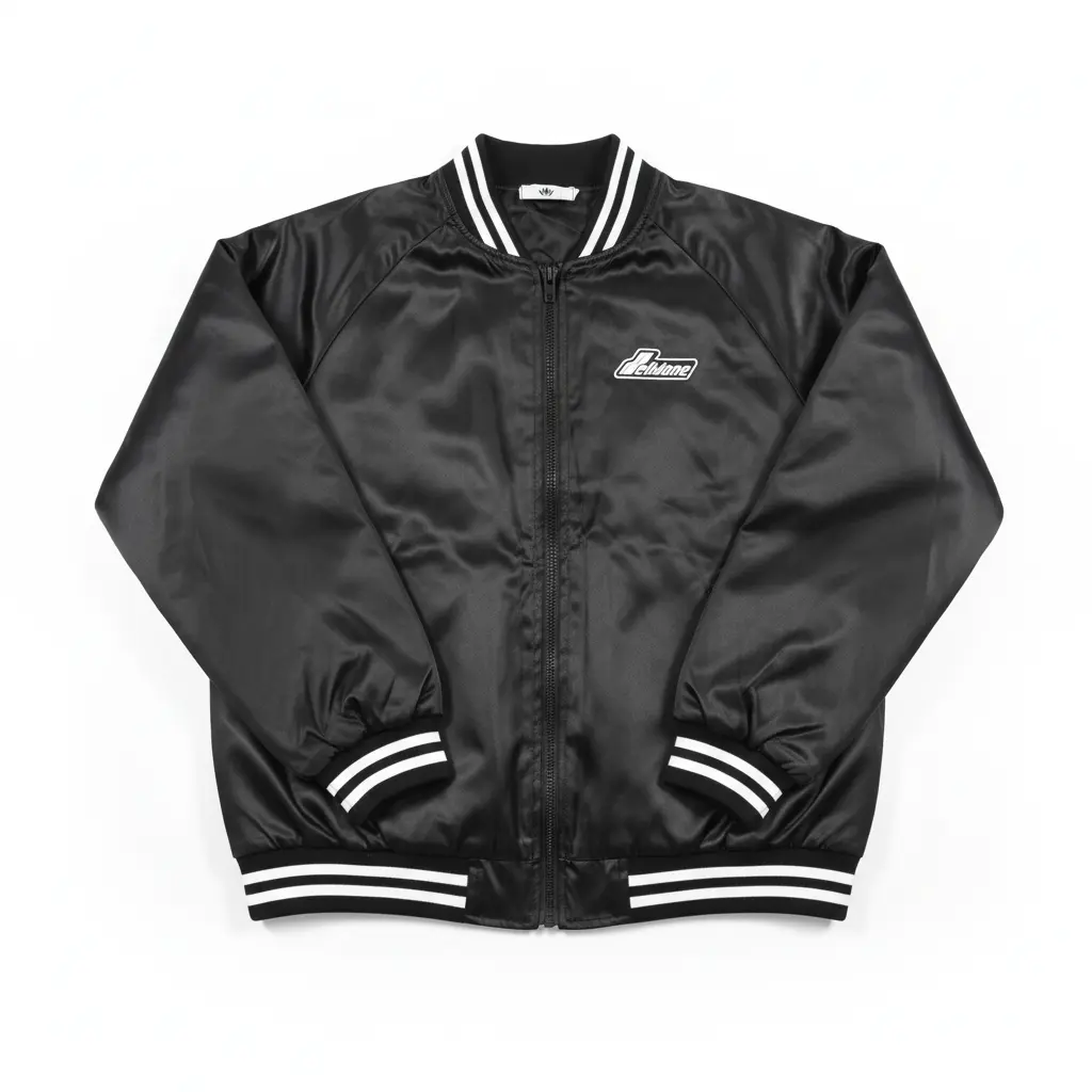 Steal the Spotlight: Vintage Black Satin Bomber Jacket
