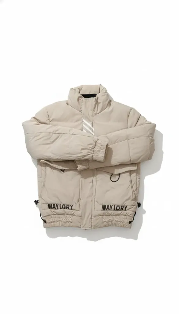 🐫 Neutral Necessity: Beige "WAYLORY" Graphic Puffer 🐫