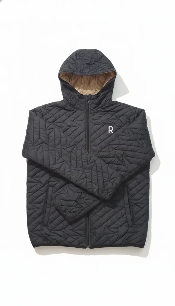 Geometric Edge: Black Quilted Jacket with Tan Lining