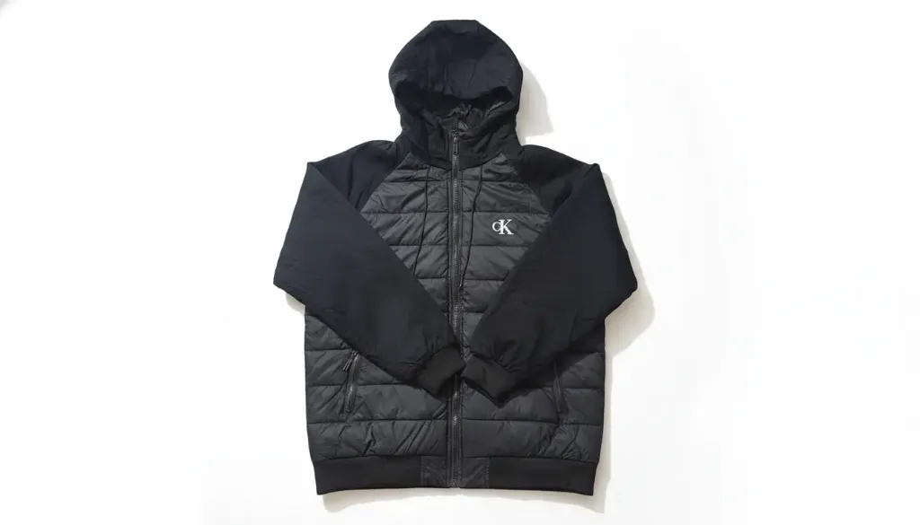 Iconic Minimalist: Calvin Klein Mixed-Media Puffer Hoodie