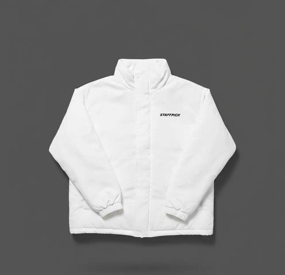 Crisp White Puffer Jacket - "STAFFPICK" Minimalist Streetwear